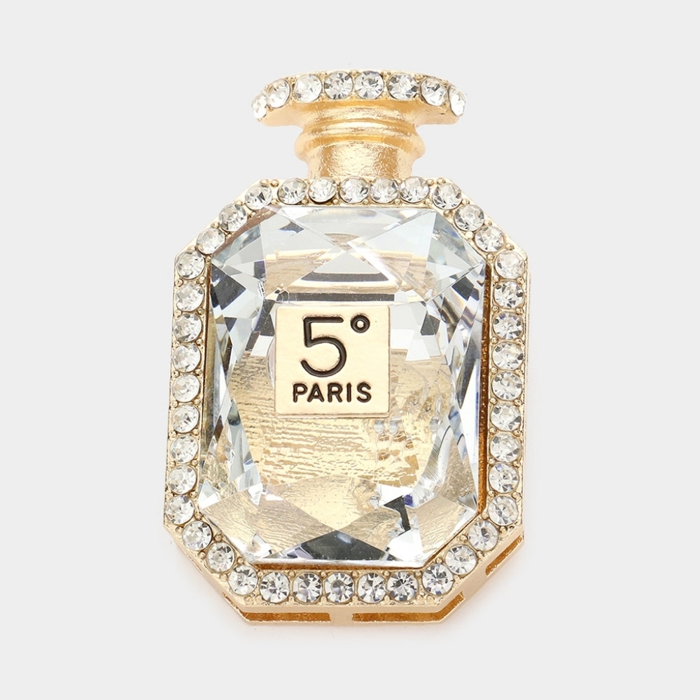 Gold Crystal Bottle Perfume Brooch Pin No 5 Paris Lady Statement Accessory